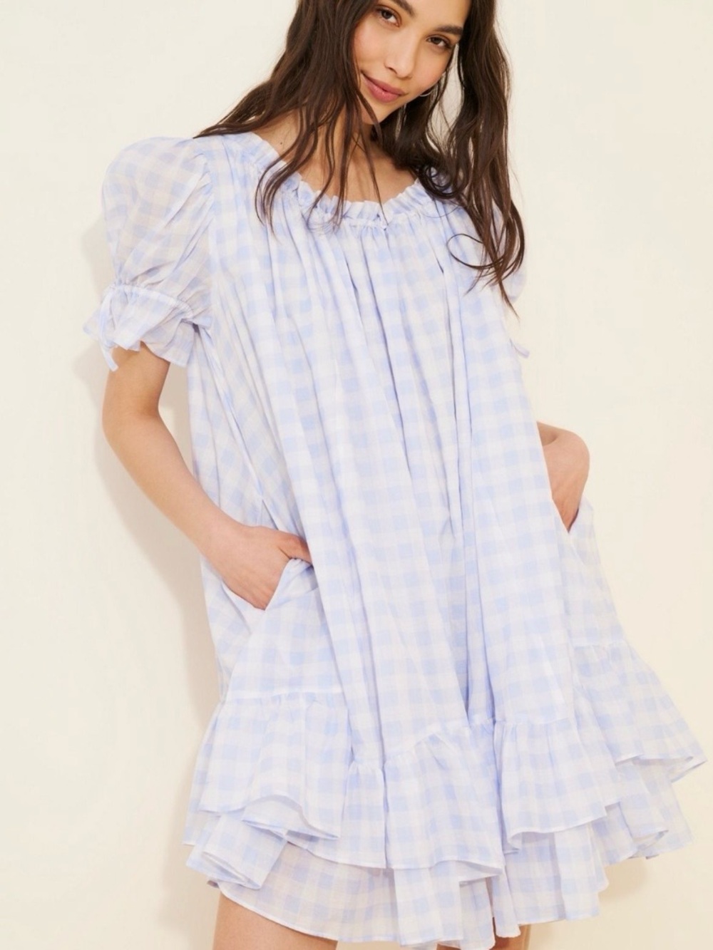 Selkie Shipwreck Blue and White Gingham Mini Dress Medium